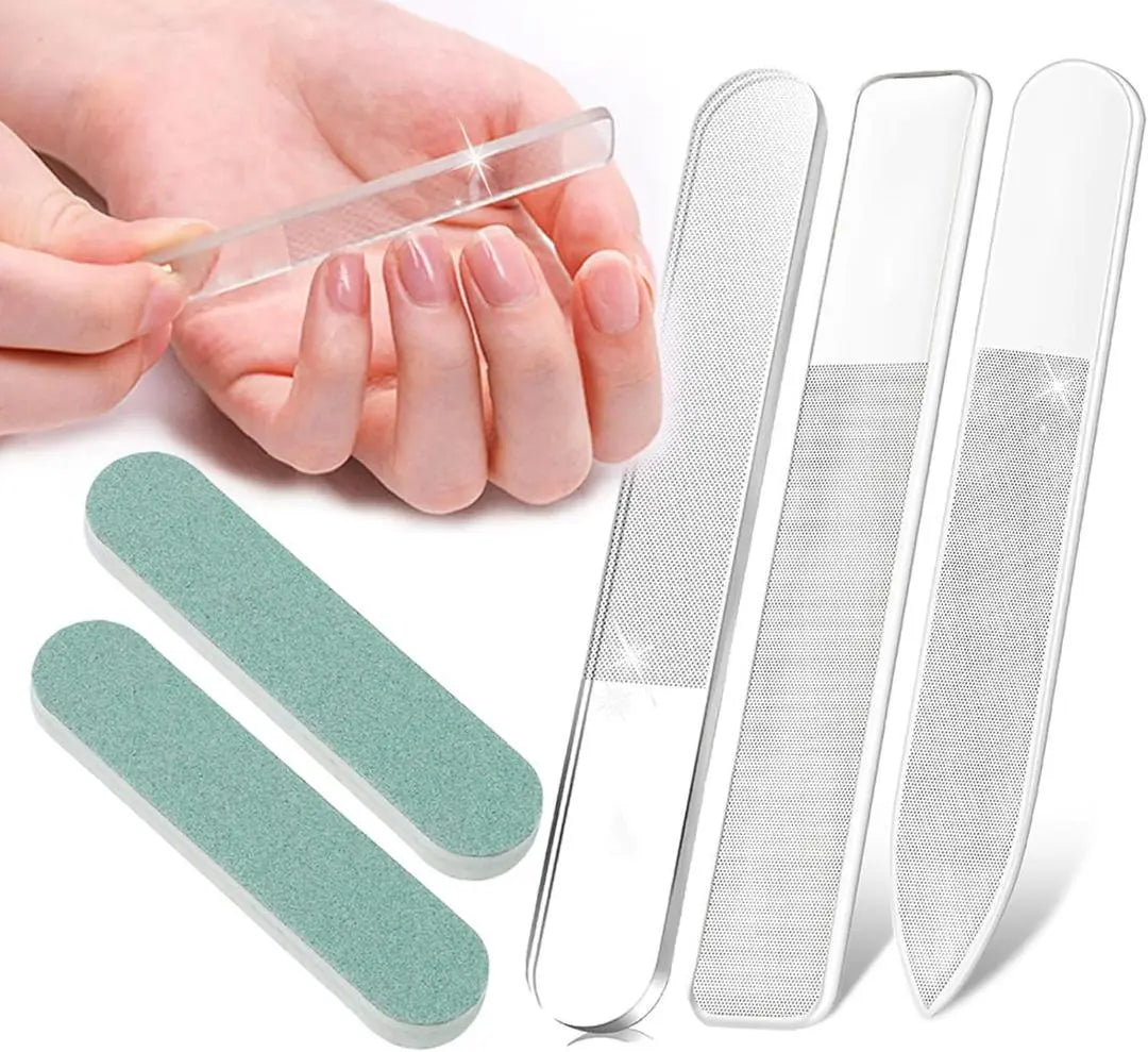 Nail file, glass nail polish, glass nail file, two double-sided sponge files, storage case