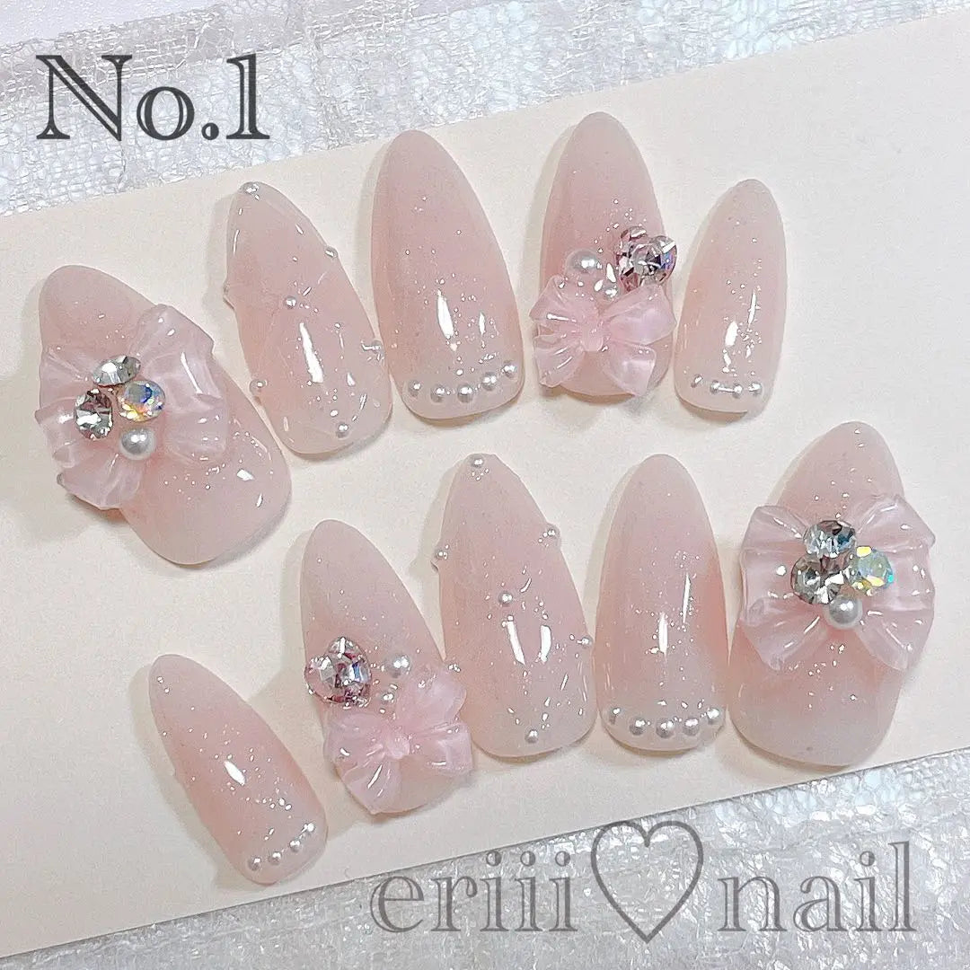 Custom nail tips ♡ French girly heart ribbon mass-produced subculture landmine type