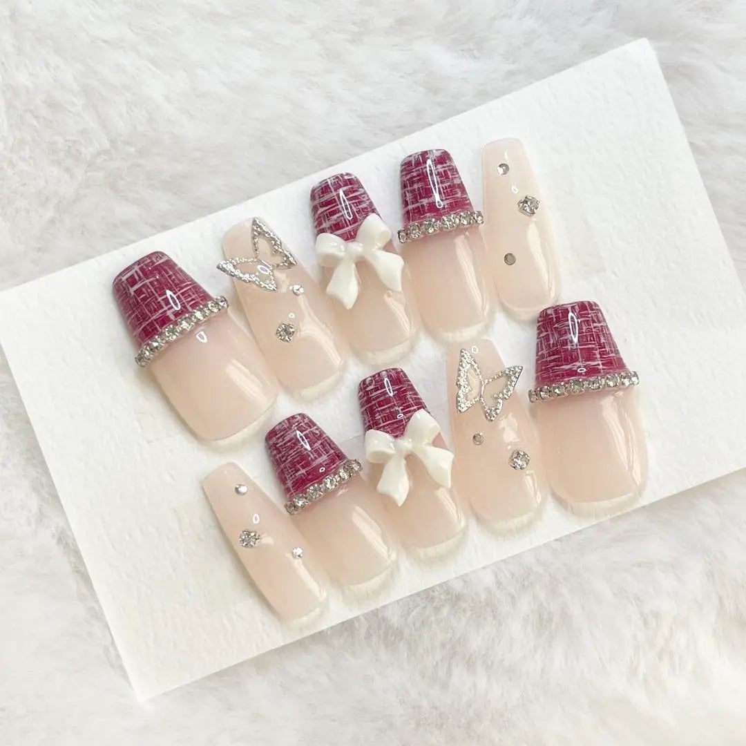 Wang Hong mass-produced French girly Korean butterfly butterfly heart sheer blush Chinese nail tip