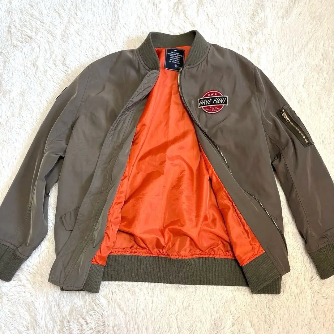 Good condition [Vintage] Flight jacket L khaki military patch with glossy soft