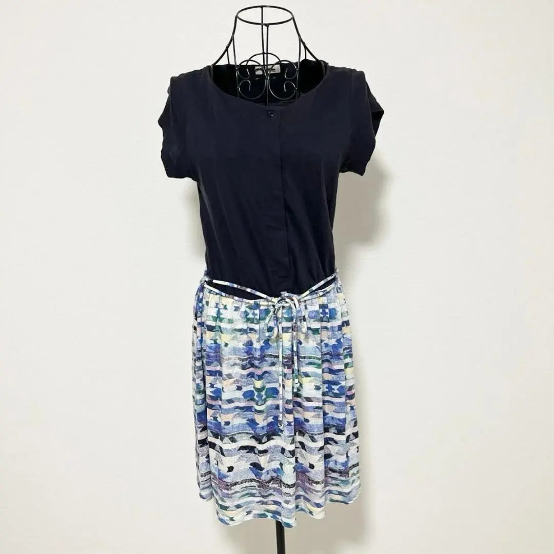 Paul Smith Dress M Navy Short Sleeve Made in Japan Ribbon Switching 100% Cotton Summer Clothes