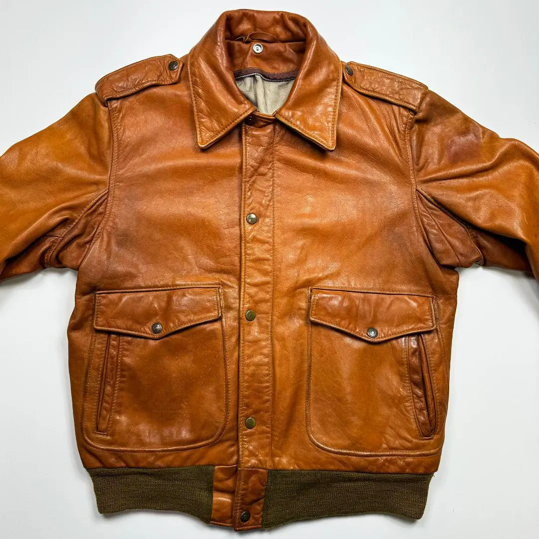 [Foto] A-2 Chaqueta de vuelo de cuero genuino 40 ◆ Ropa usada cuero vintage G-1 | 【ショット】A-2本革レザーフライトジャケット40◆古着ビンテージ革ジャンG-1