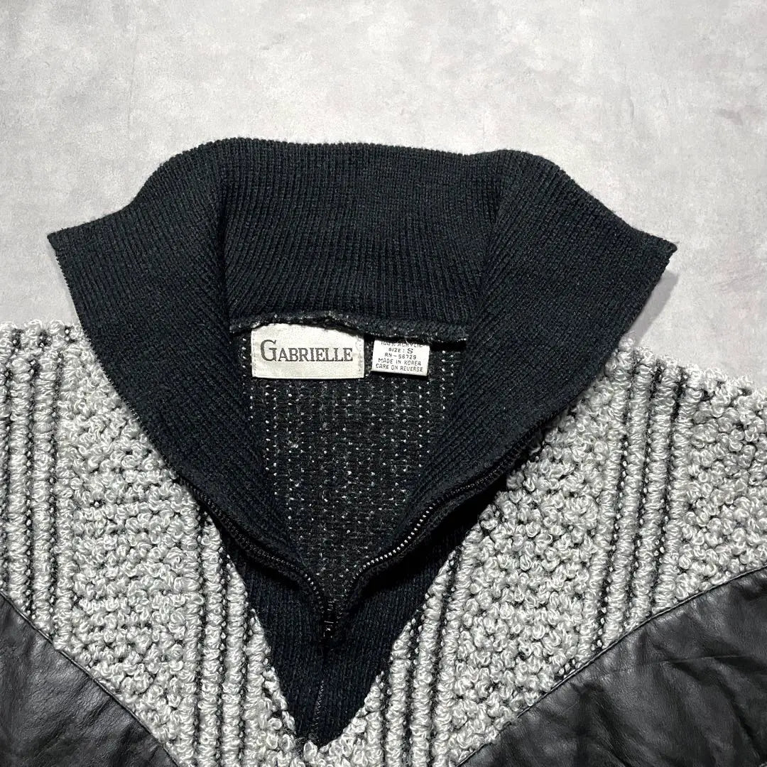 80s USA leather × knit sweater black Y2K