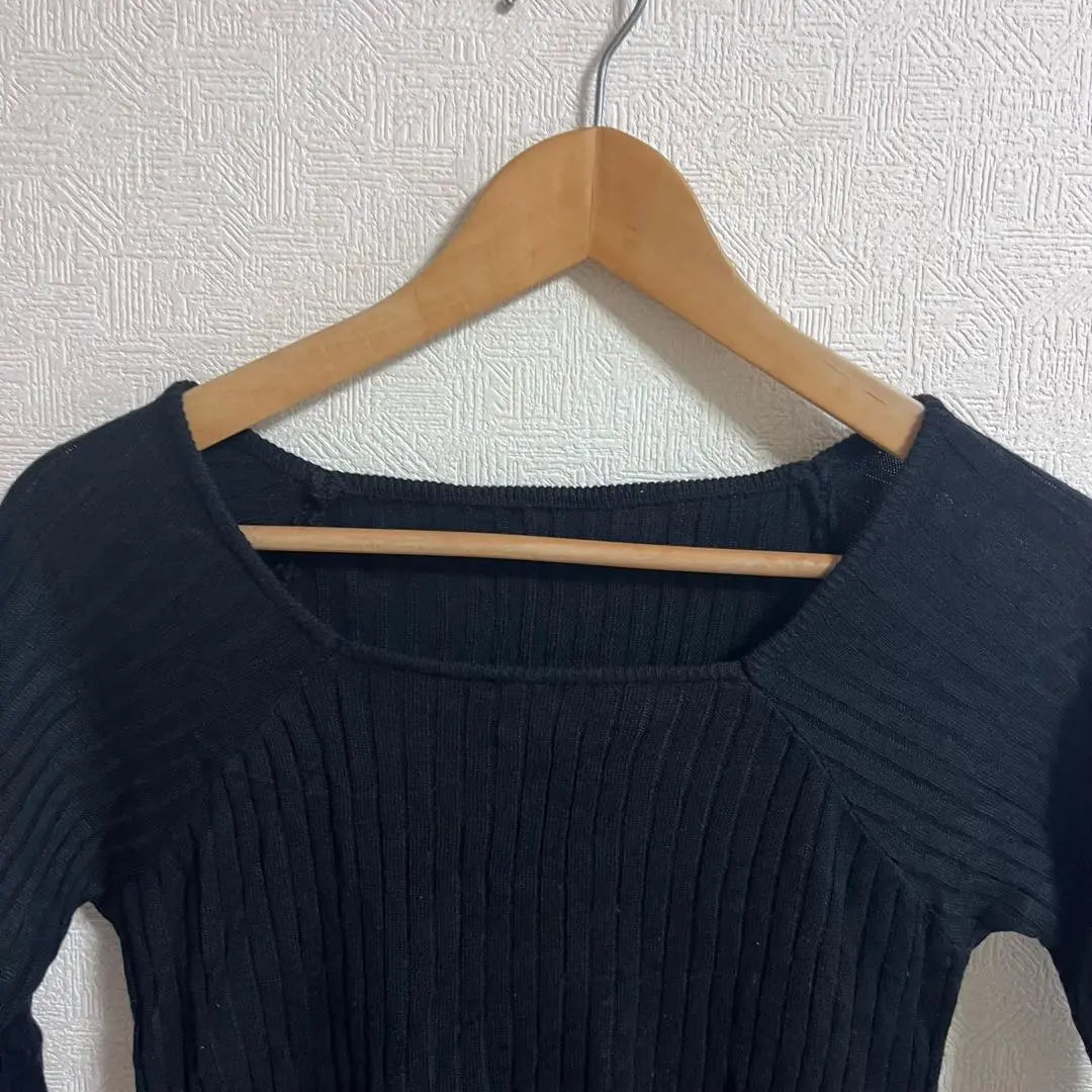 que made me rib knit cut and sew black black L short sleeve