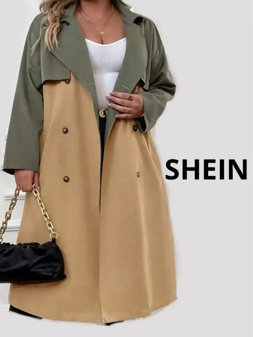 [3660] SHEIN gabardina bicolor 1XL | 【3660】SHEIN バイカラー トレンチコート 1XL