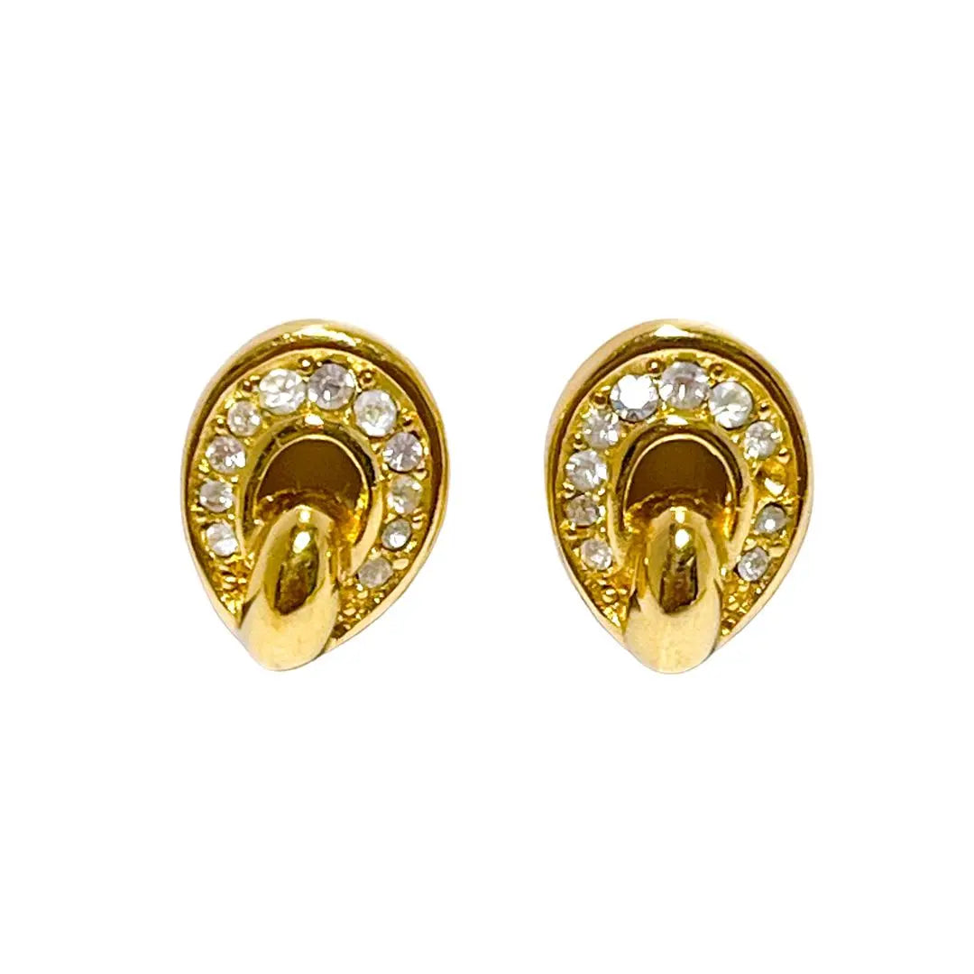 Christian Dior Rhinestone Gold Earrings