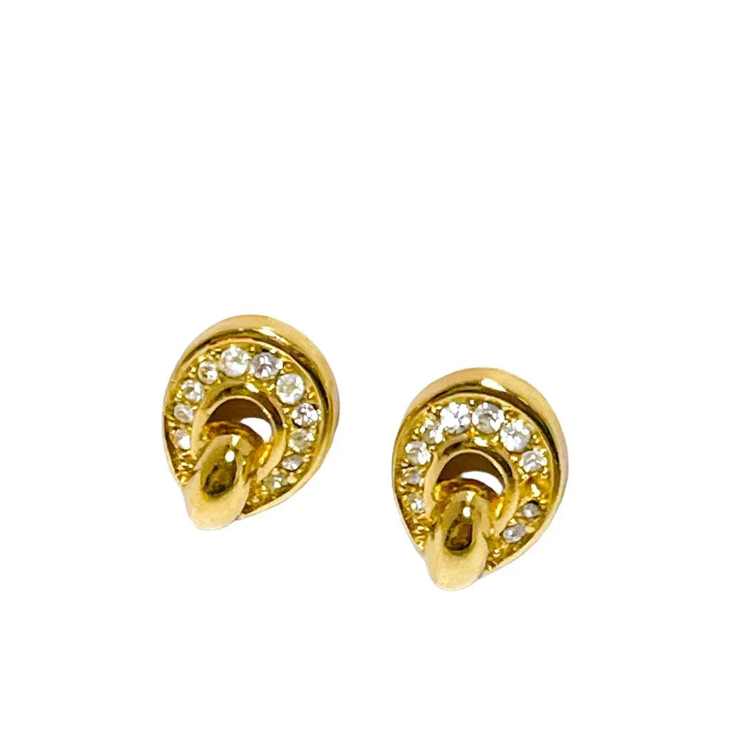 Christian Dior Rhinestone Gold Earrings