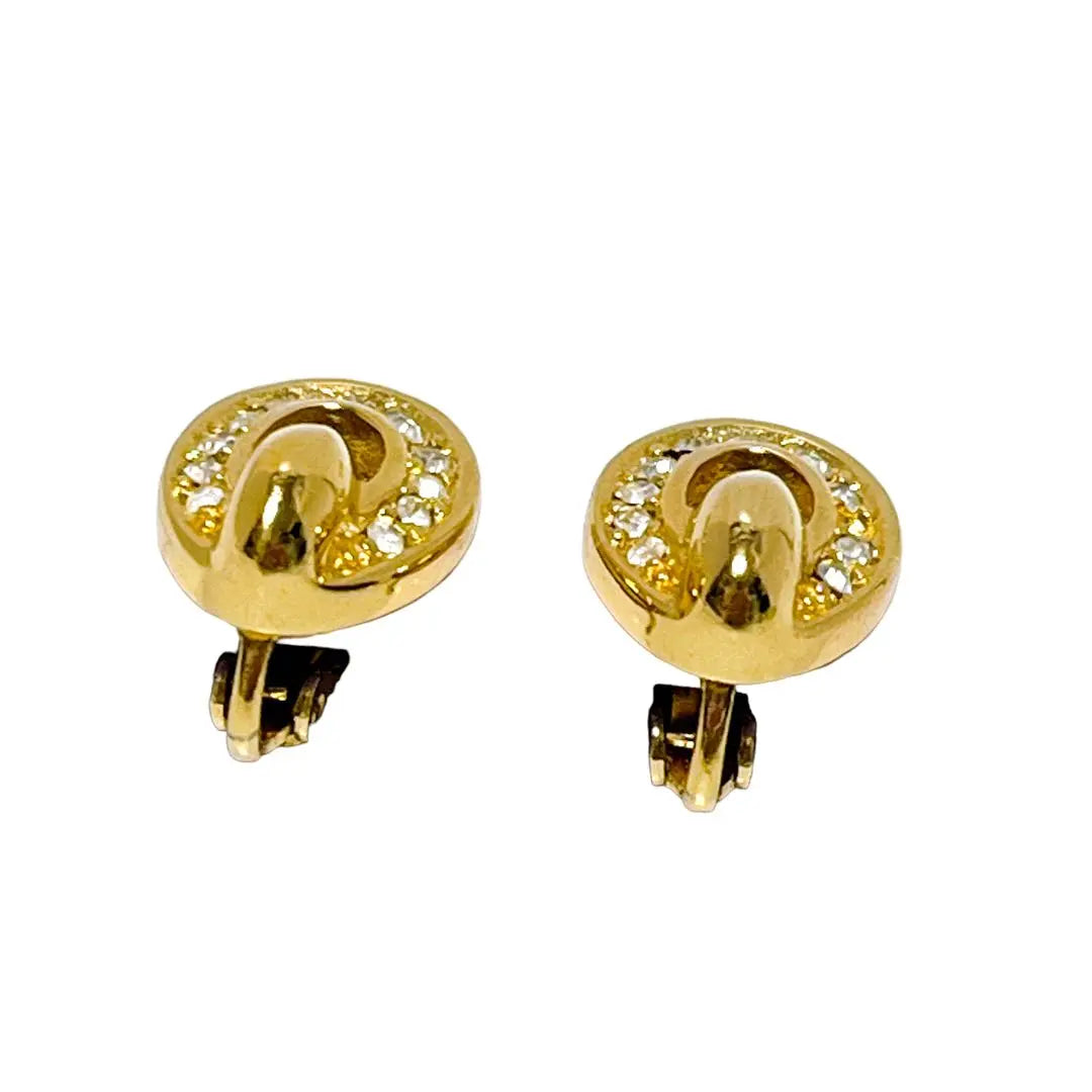 Christian Dior Rhinestone Gold Earrings