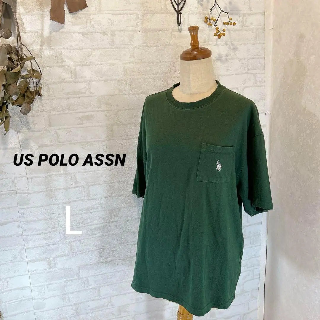 US POLO ASSN [L] BIGT Shirt/One Point Embroidery Moss Green Autumn