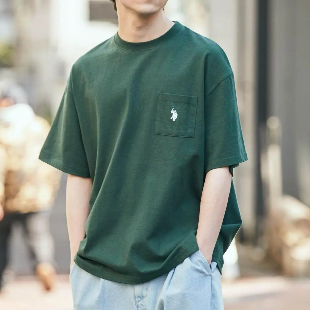 US POLO ASSN [L] BIGT Shirt/One Point Embroidery Moss Green Autumn