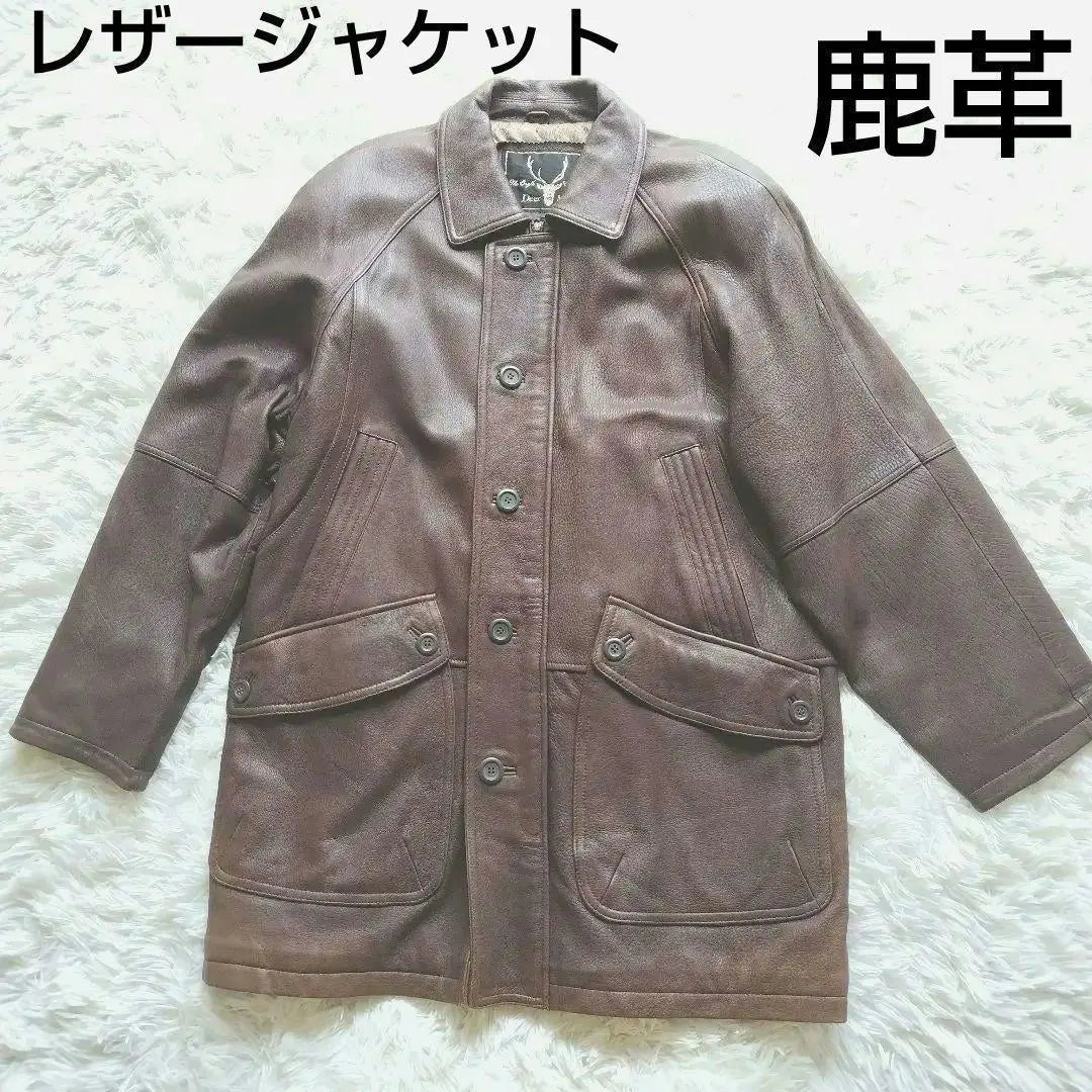 [Large size] deerskin deerskin leather jacket, lining all over pattern