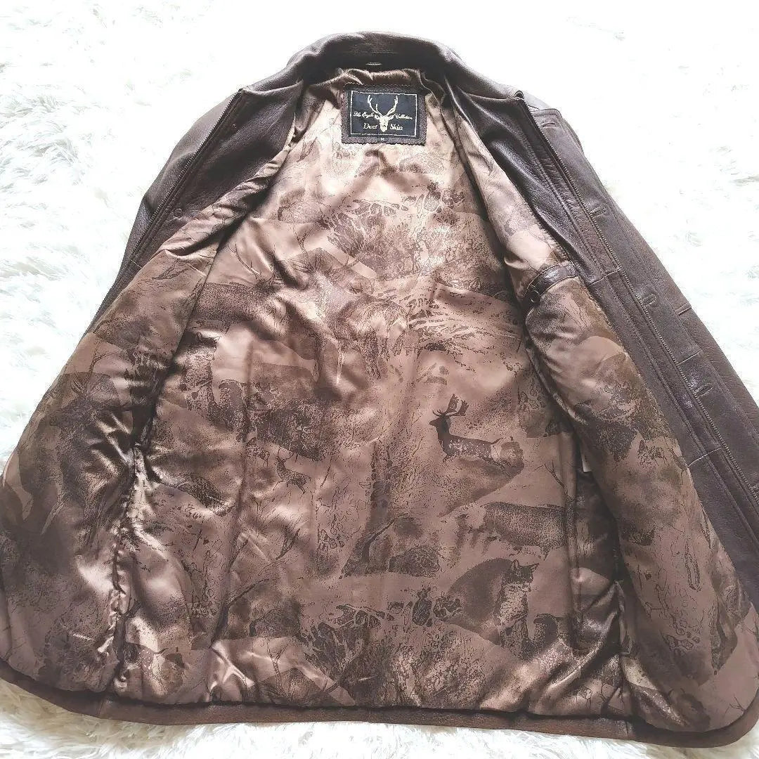 [Large size] deerskin deerskin leather jacket, lining all over pattern