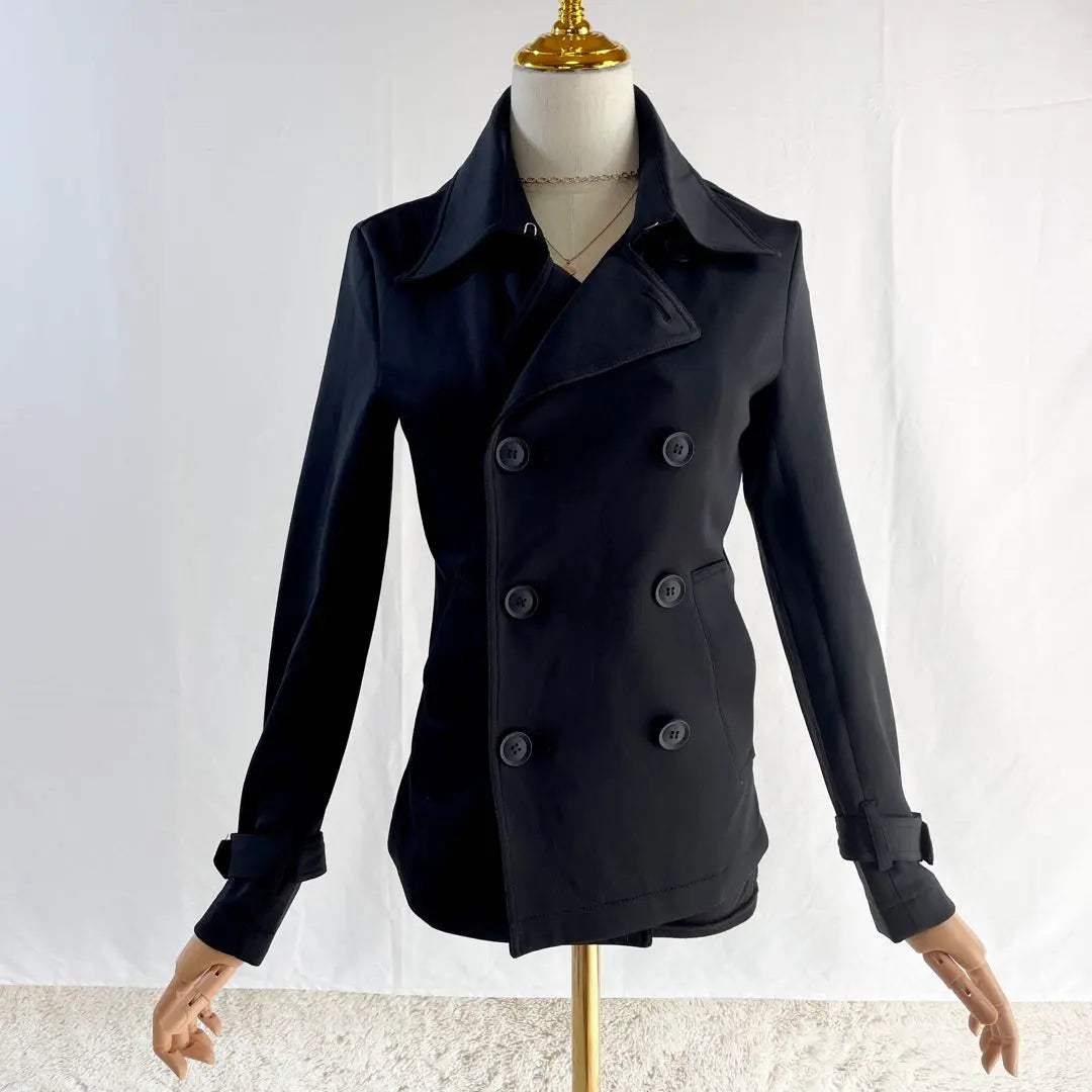 [Display item] Outedge Black Double-breasted Trench Coat