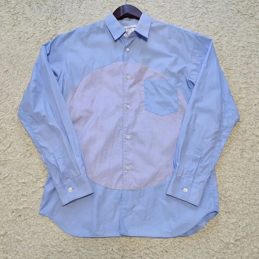 2-27 Camisa Comme des Garçons, fabricada en Francia, camisa de manga larga, azul