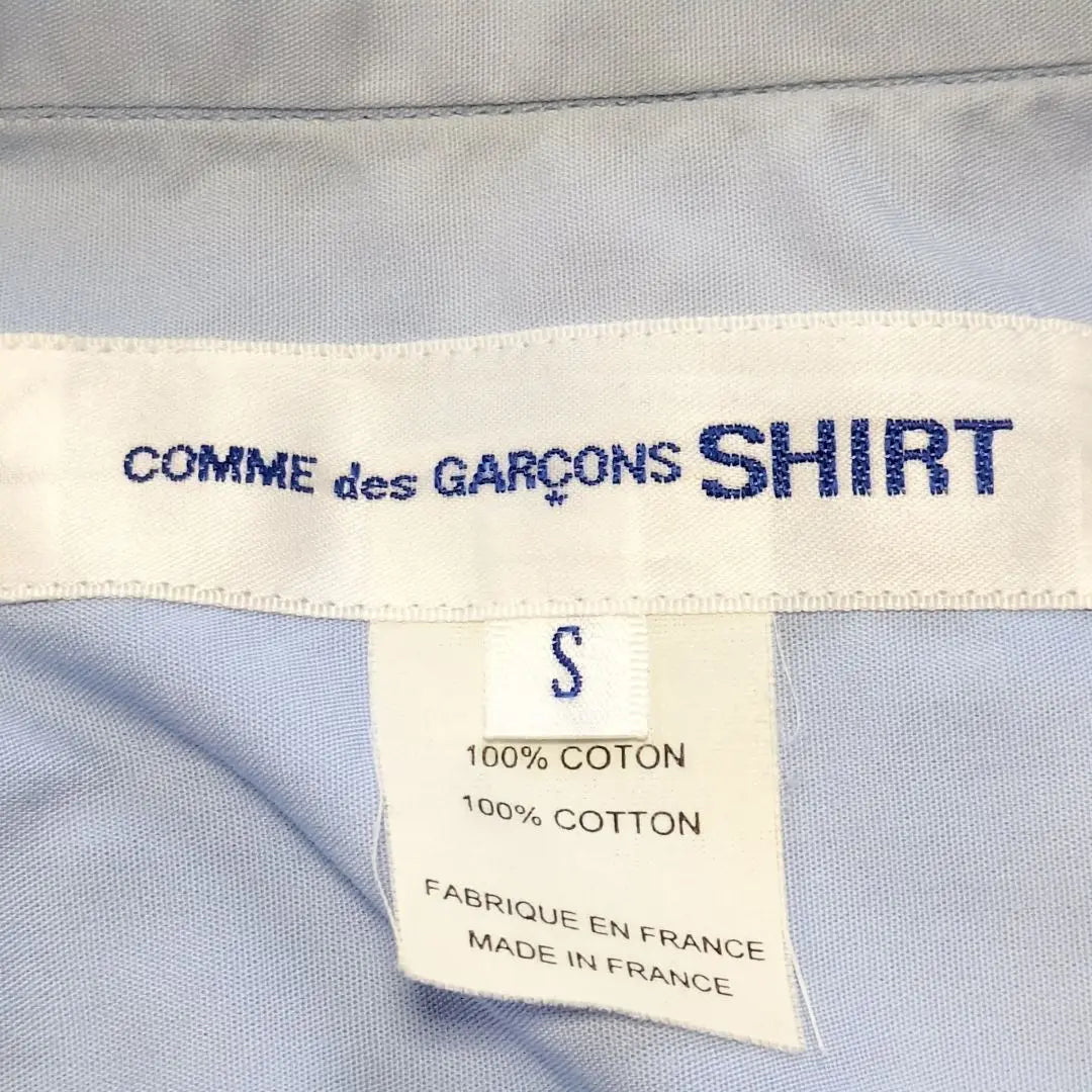 2-27 Camisa Comme des Garçons, fabricada en Francia, camisa de manga larga, azul