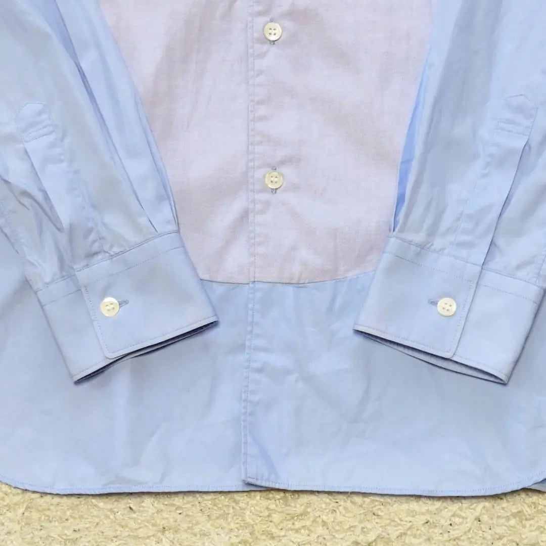 2-27 Camisa Comme des Garçons, fabricada en Francia, camisa de manga larga, azul