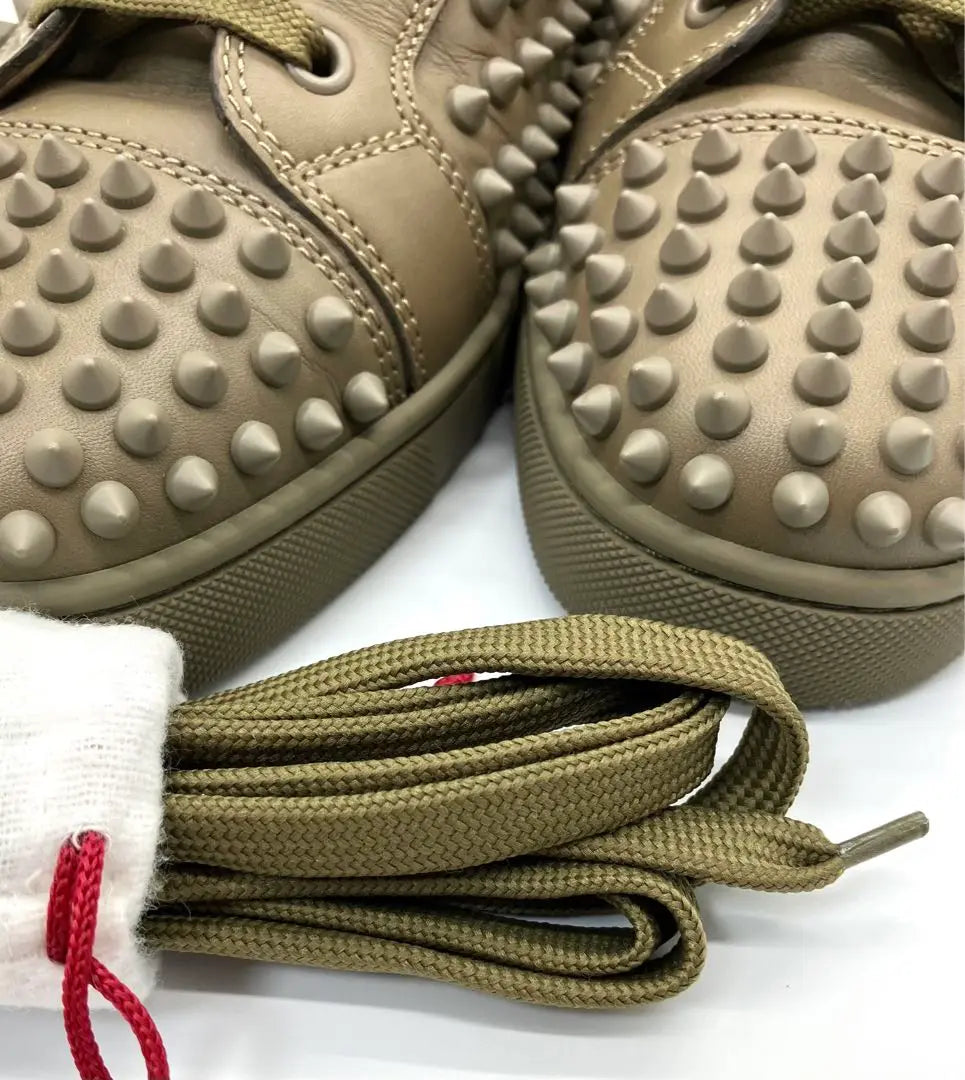 ⭐️ Superb condition Louboutin spikes studs high cut sneakers khaki certified