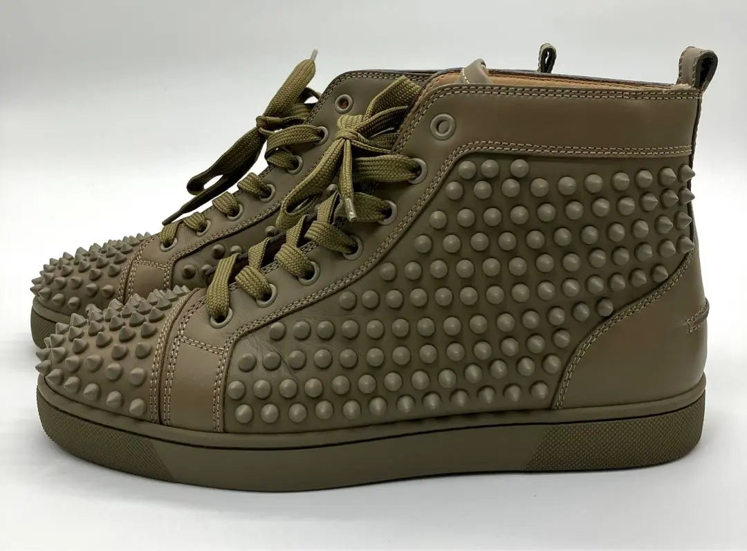 ⭐️ Superb condition Louboutin spikes studs high cut sneakers khaki certified