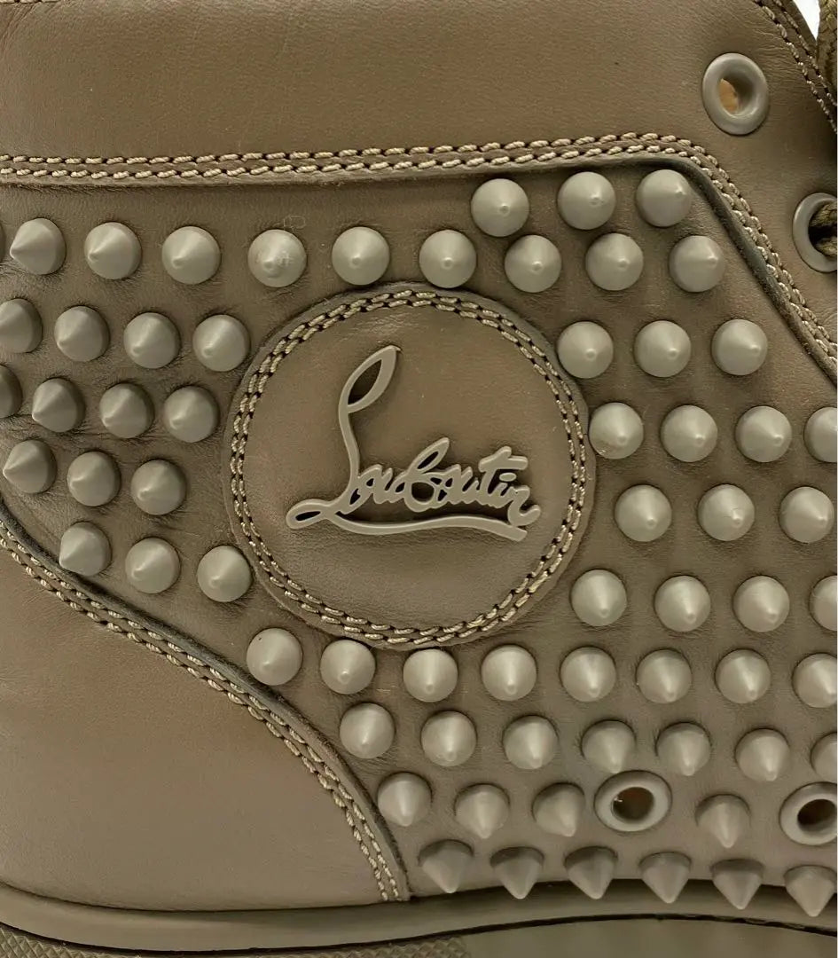 ⭐️ Superb condition Louboutin spikes studs high cut sneakers khaki certified