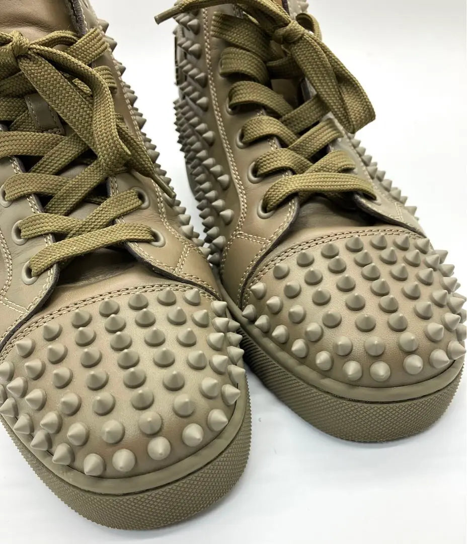 ⭐️ Superb condition Louboutin spikes studs high cut sneakers khaki certified