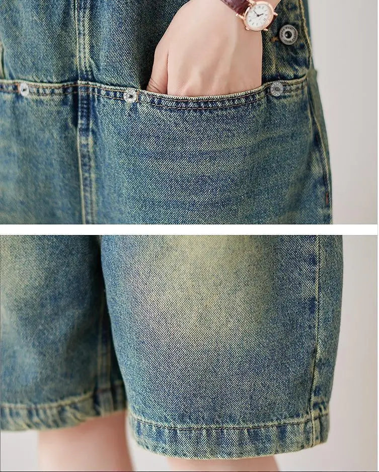 Pantalones de peto de mujer de talla grande, medio denim, nuevos