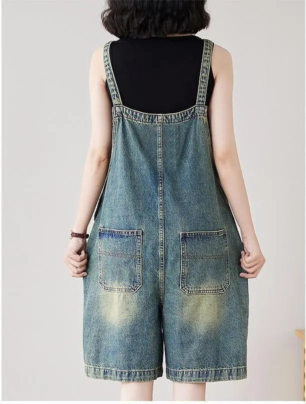 Pantalones de peto de mujer de talla grande, medio denim, nuevos