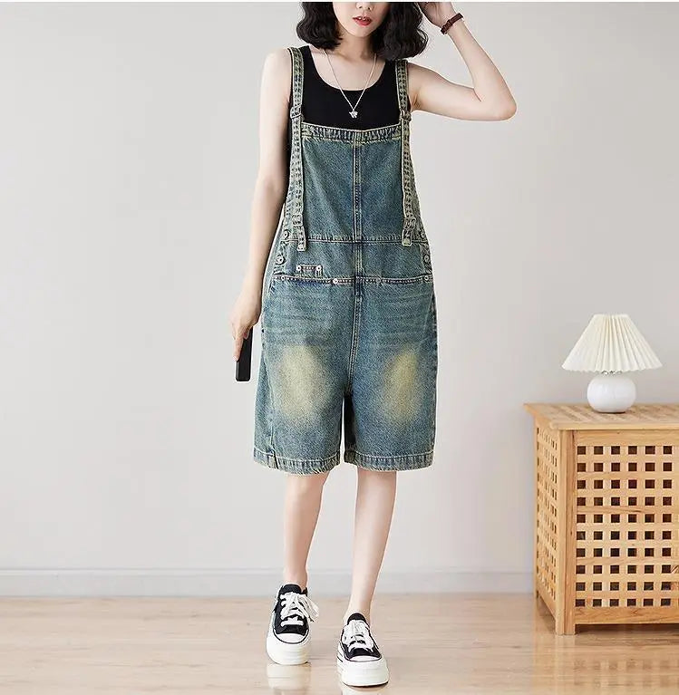 Large size women's overalls pants, half denim, new