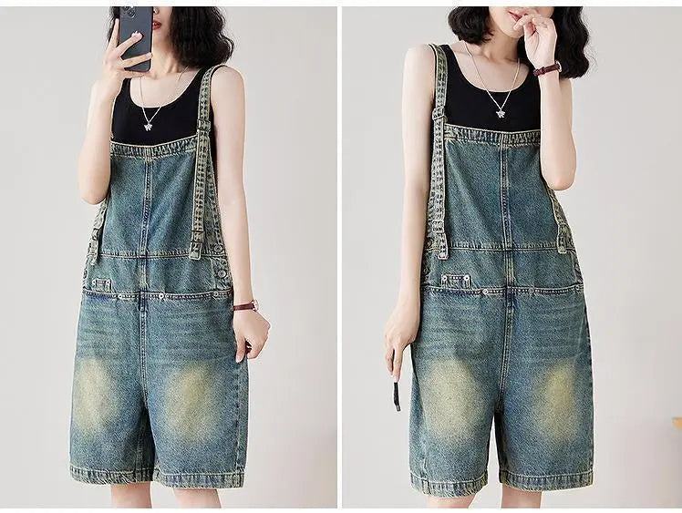 Large size women's overalls pants, half denim, new