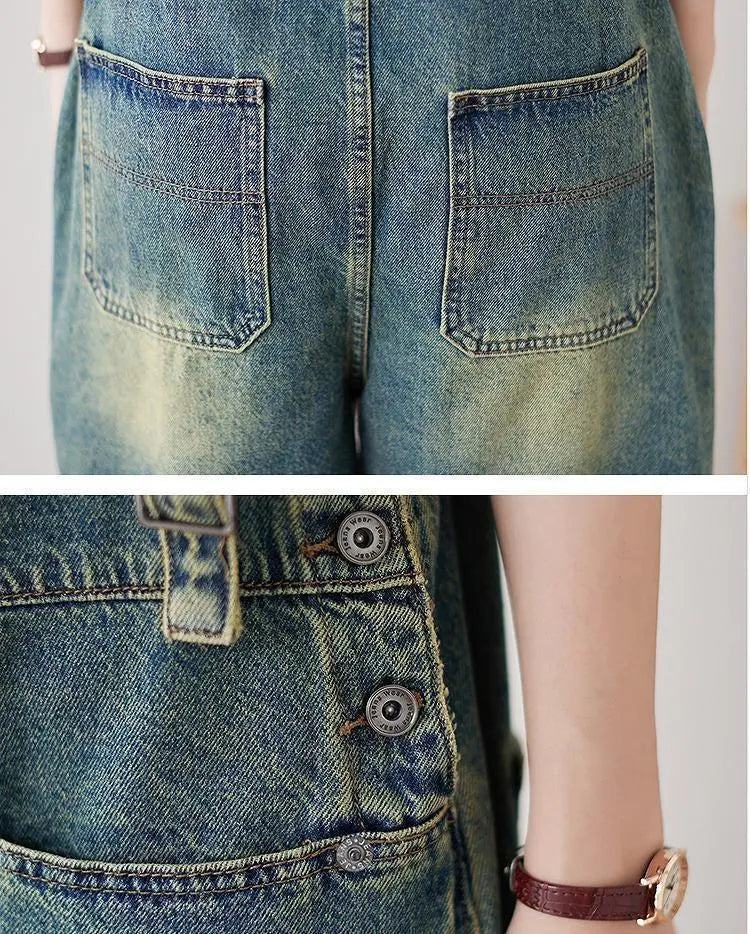 Pantalones de peto de mujer de talla grande, medio denim, nuevos