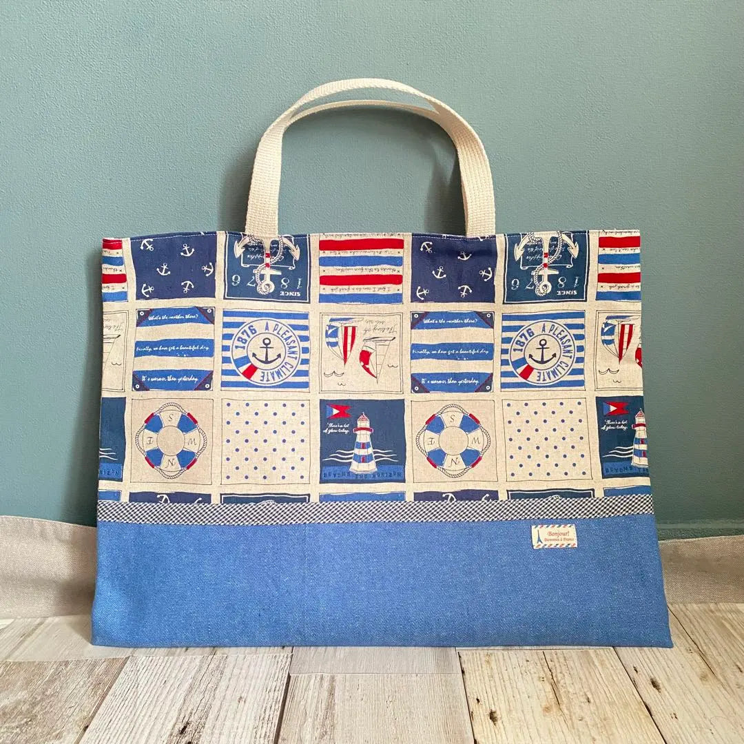 Entrance and school entrance set, lesson bag, shoe holder, handmade, marine pattern ②