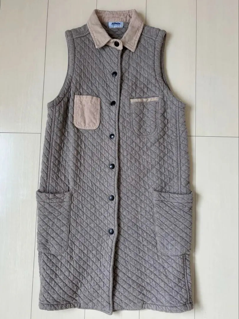 [Good condition] ARMEN Cotton Quilted Vest Long Gray