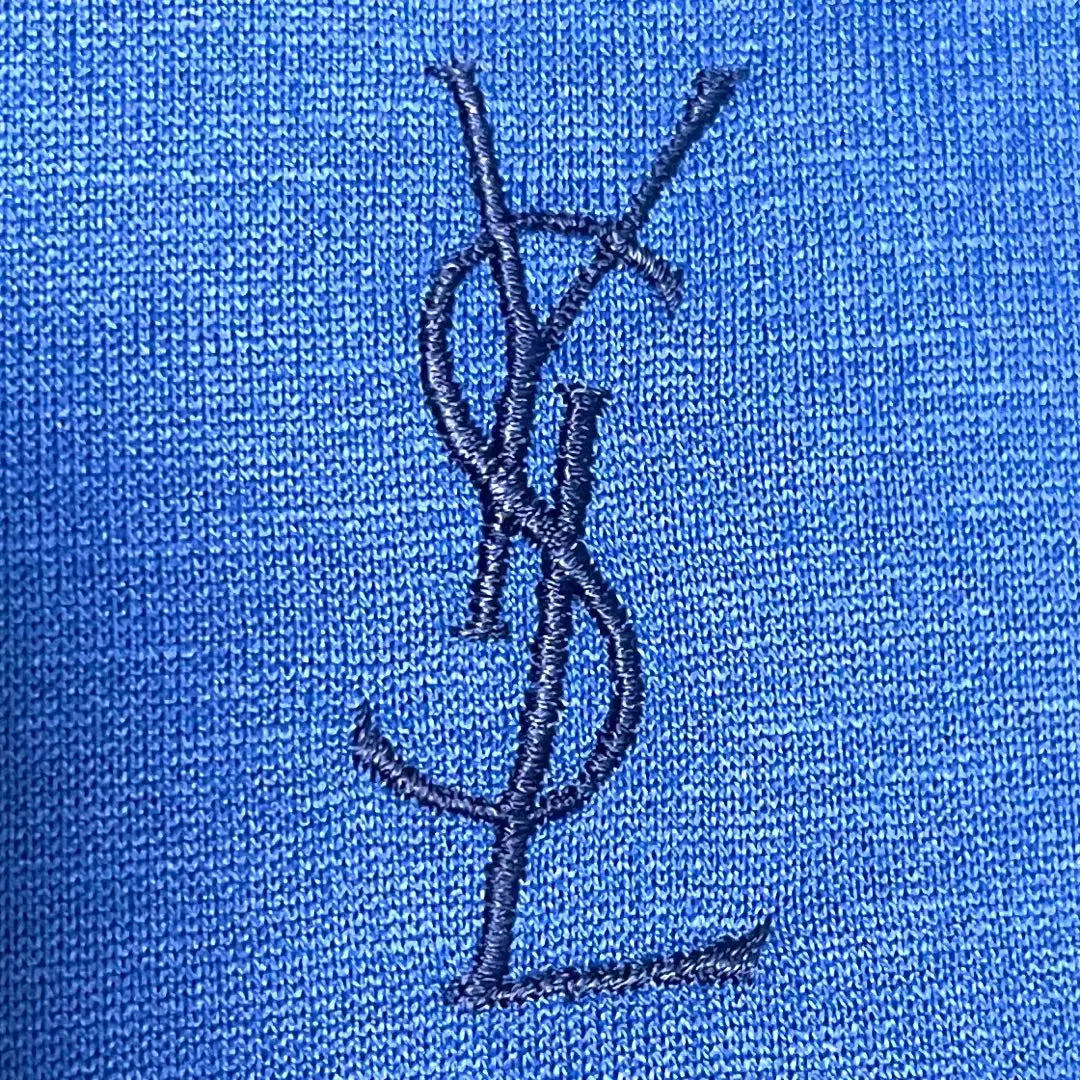 [Yves Saint Laurent] Long sleeve long T-shirt, cut and sew, logo, embroidered, blue, cotton, 100, M size