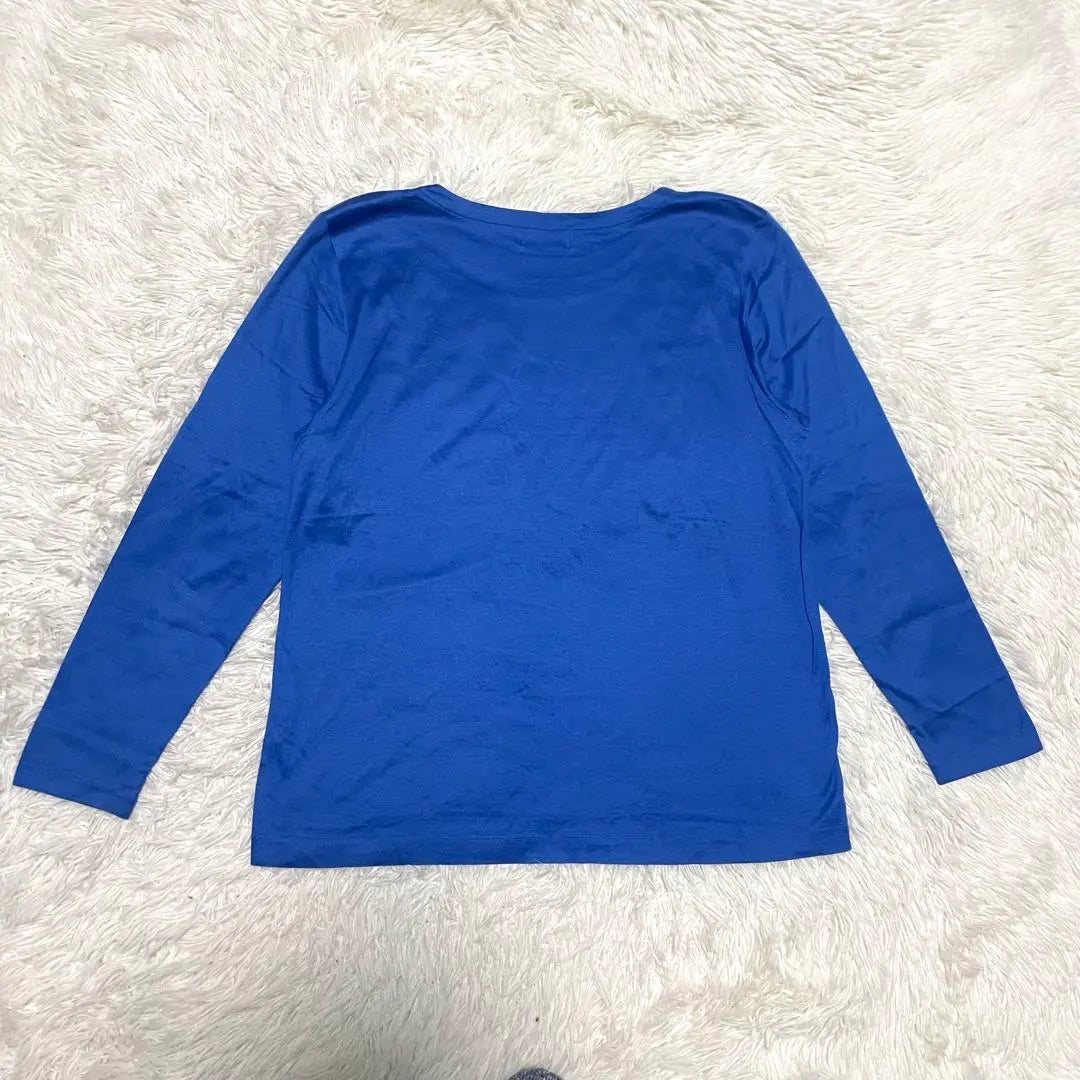 [Yves Saint Laurent] Long sleeve long T-shirt, cut and sew, logo, embroidered, blue, cotton, 100, M size