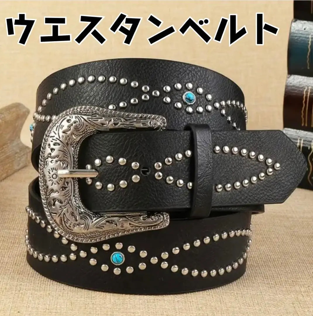 Turquoise western belt y2k American casual studs k4 black