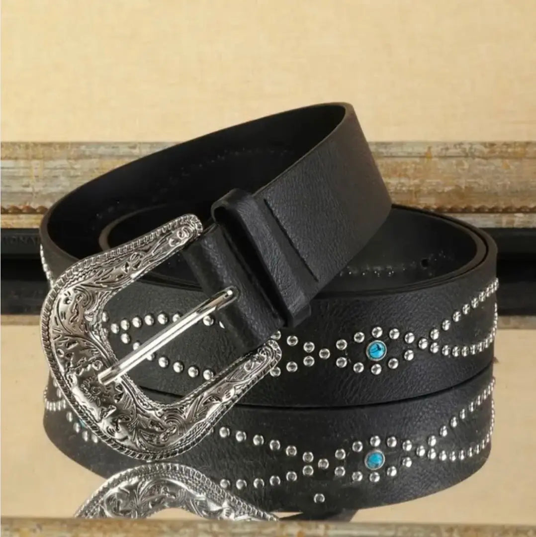 Turquoise western belt y2k American casual studs k4 black