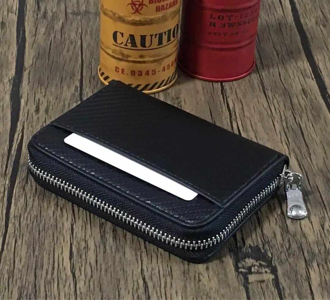 Mini Wallet for Men Women Black Carbon Large Capacity Coin Purse Card Case | ミニ財布 メンズ レディース 黒 カーボン 大容量 小銭入れ カードケース