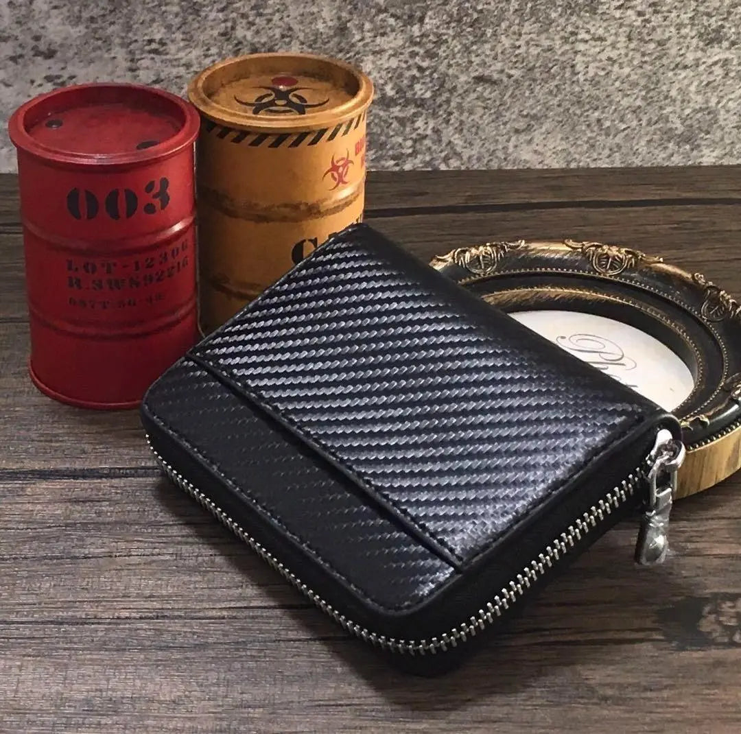 Mini Cartera para Hombre Mujer Negro Carbono Gran Capacidad Monedero Tarjetero | ミニ財布 メンズ レディース 黒 カーボン 大容量 小銭入れ カードケース