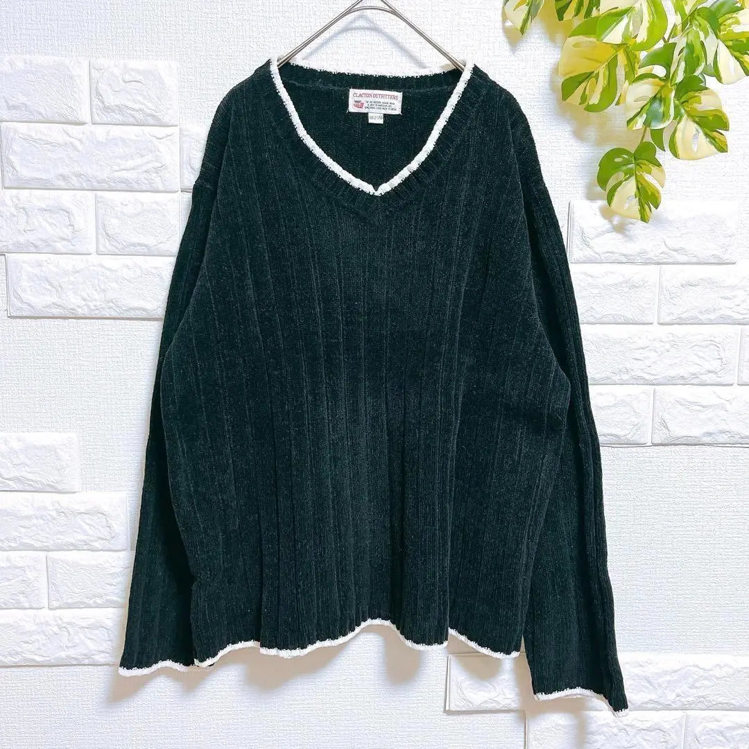 Rib Knit Sweater Long Sleeve Beauty Fashionable V -neck Loose Fall / Winter | リブニット　セーター　長袖　美品　お洒落　Vネック　ゆったり　女っぽ　秋冬