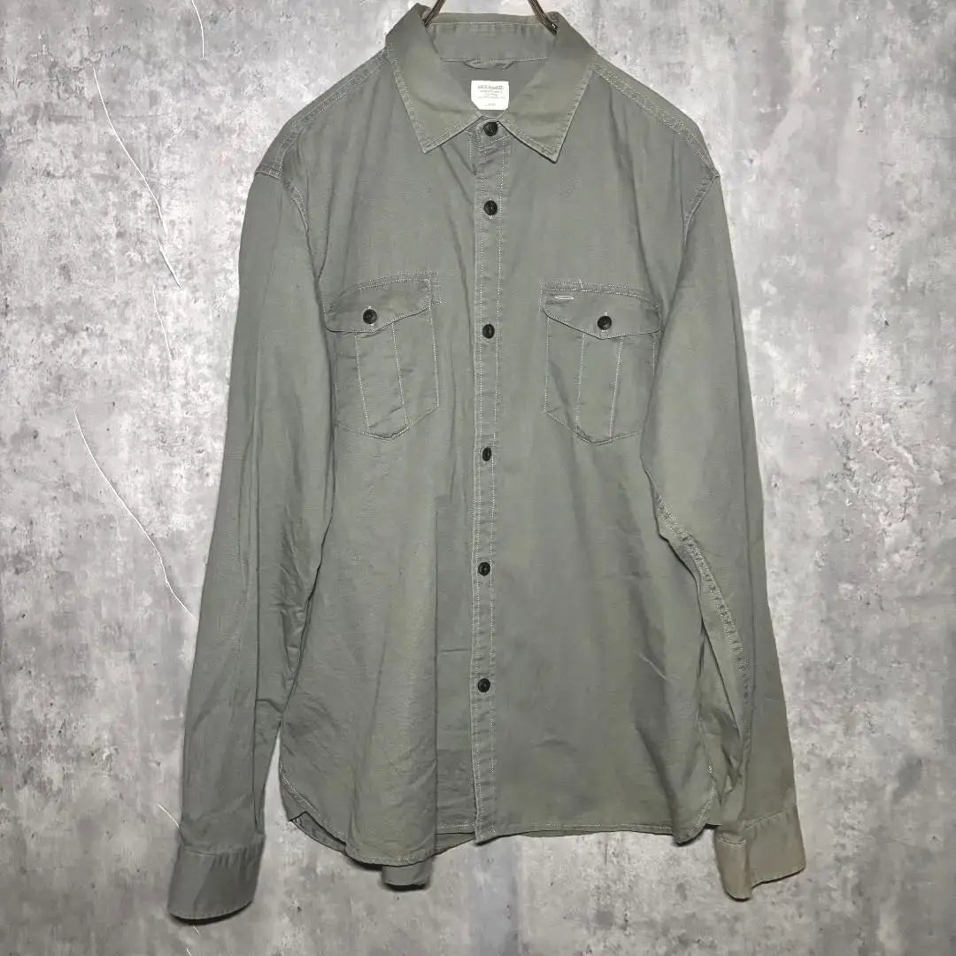 ✨ Beautiful condition✨ BACK NUMBER [L] Casual shirt 100% cotton khaki