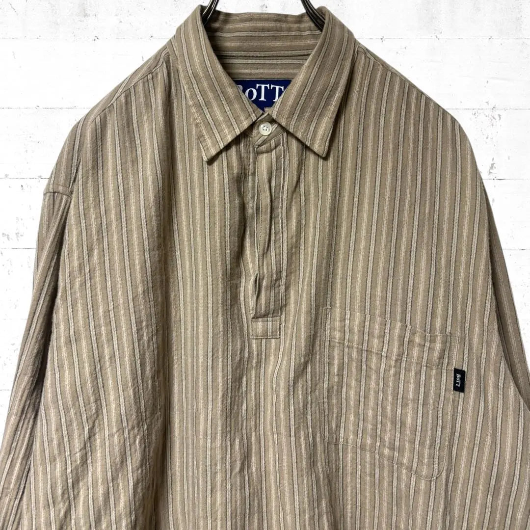 BOTT Long Sleeve Stripe Pullover Shirt L Size Earth Collar