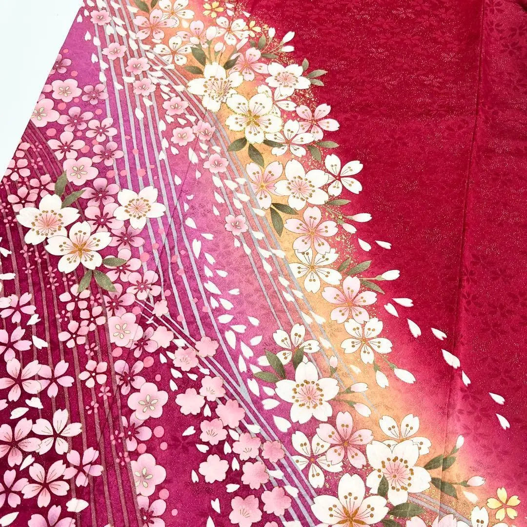 Furisode Beautiful cherry blossoms Gradient Silver thread Red Red Tall size K-1544