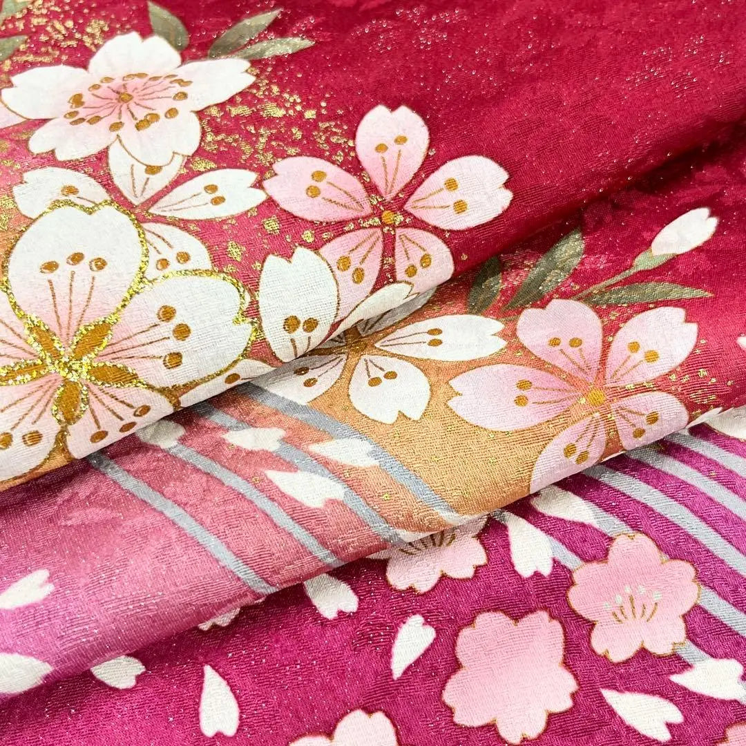 Furisode Beautiful cherry blossoms Gradient Silver thread Red Red Tall size K-1544