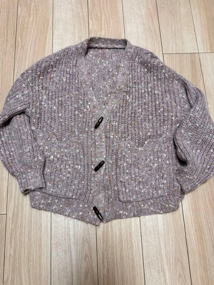 Handmade 100% wool knit cardigan, gray pink, even for men