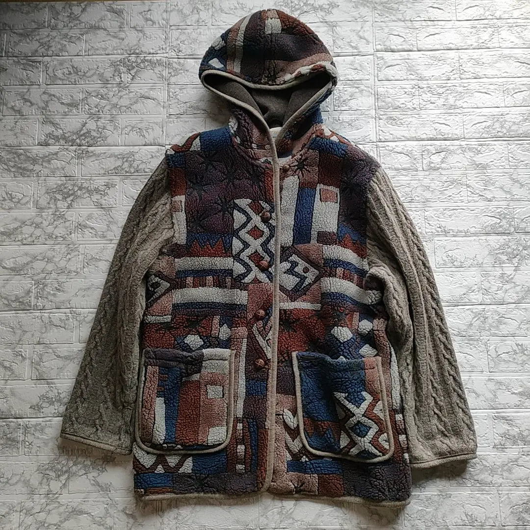 [Rare Design] STAPF Tyrolean Boa Knit Coat Walnut Button Hoodie