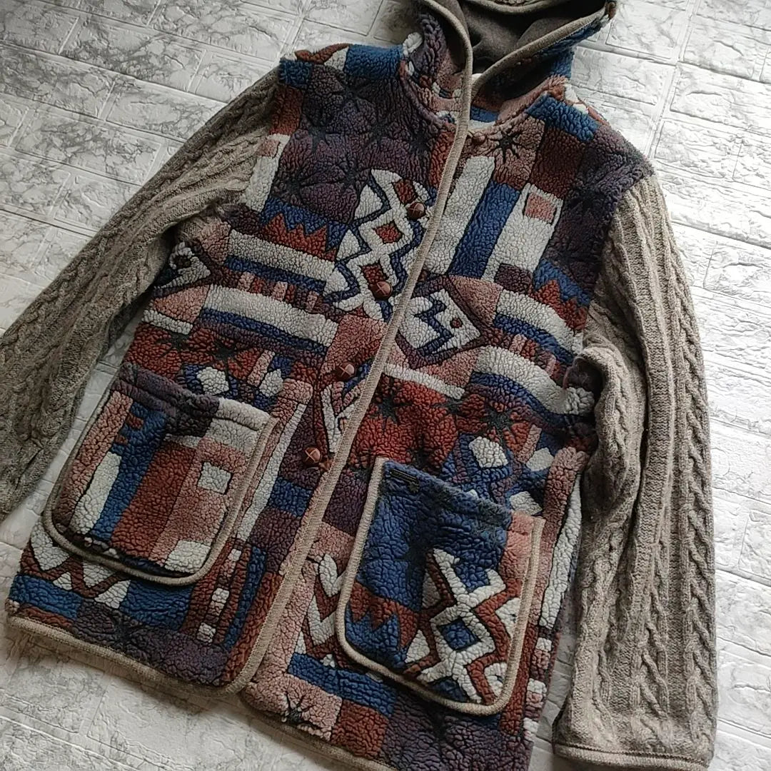 [Rare Design] STAPF Tyrolean Boa Knit Coat Walnut Button Hoodie