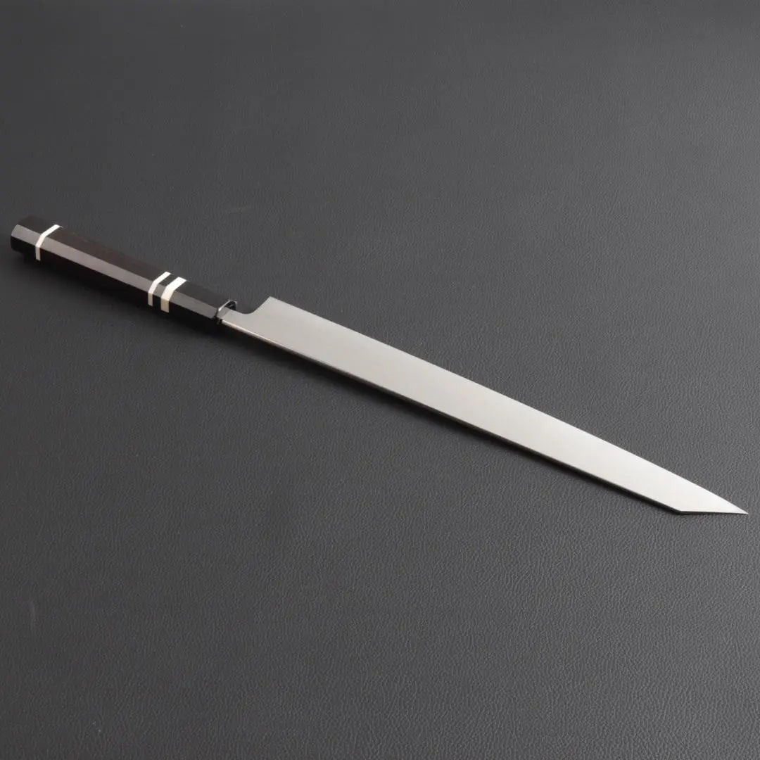 9908 Cuchillo de corte Yanagiba, cuchillo para sashimi, la hoja tiene la máxima nitidez, mango octogonal de tres vueltas de búfalo negro ébano blanco