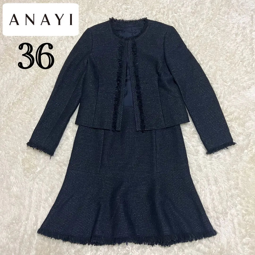 ANAYI Setup No Collar Jacket Tweed Navy