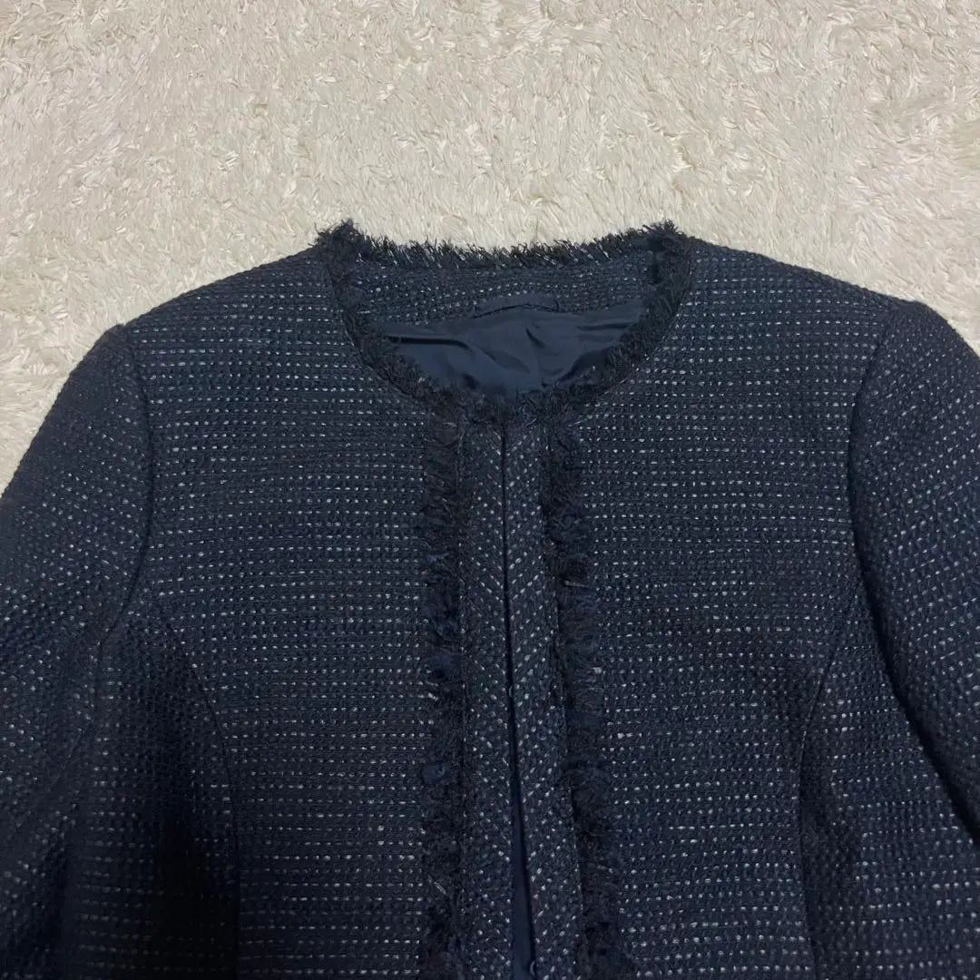 ANAYI Setup No Collar Jacket Tweed Navy