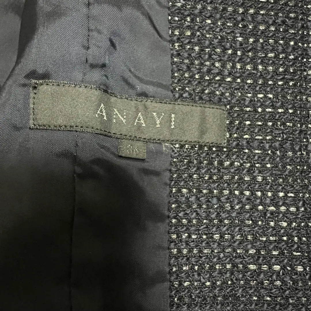 ANAYI Setup No Collar Jacket Tweed Navy