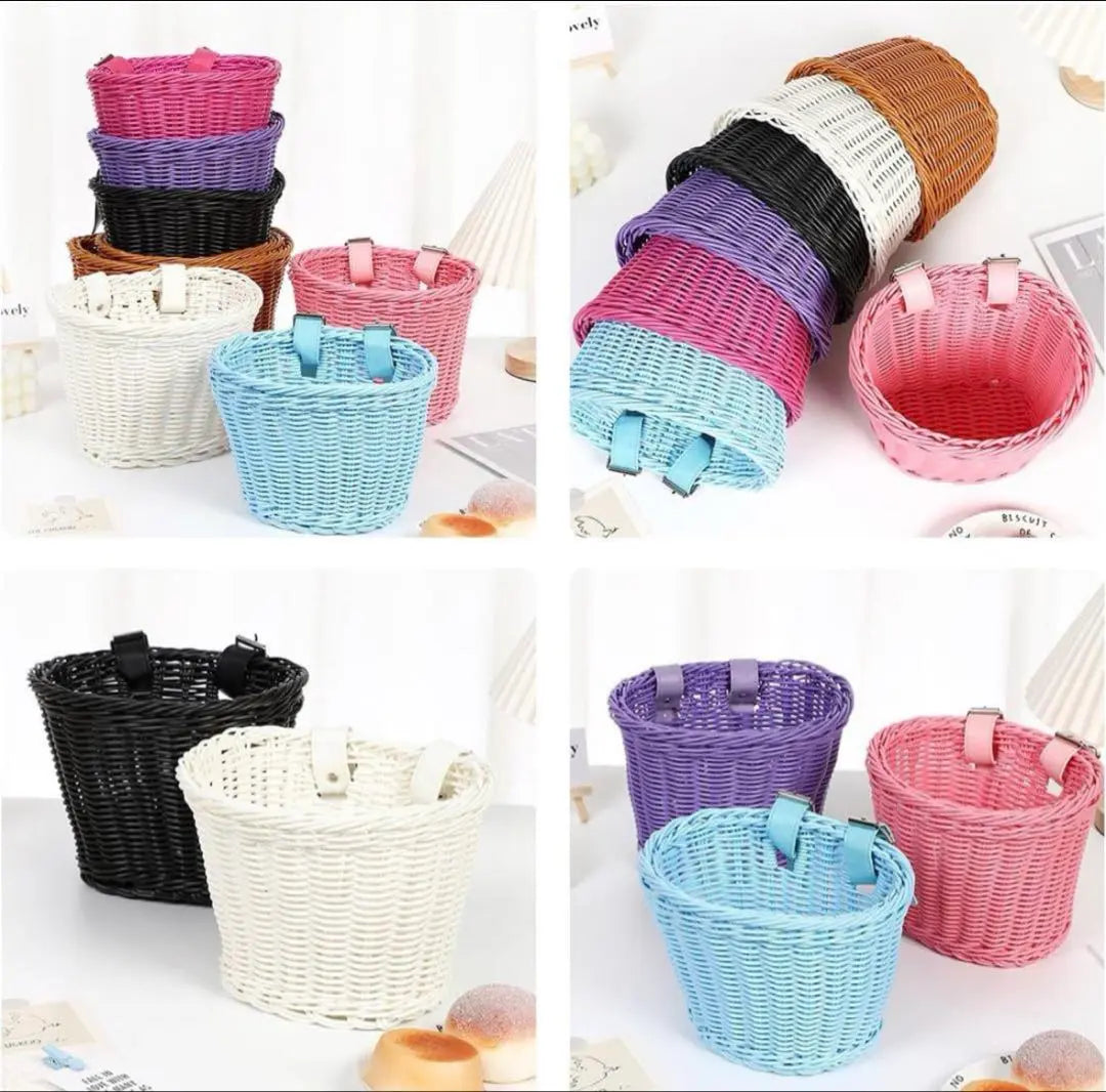 Hand knitting for children bicycles with rattan basket pink bell